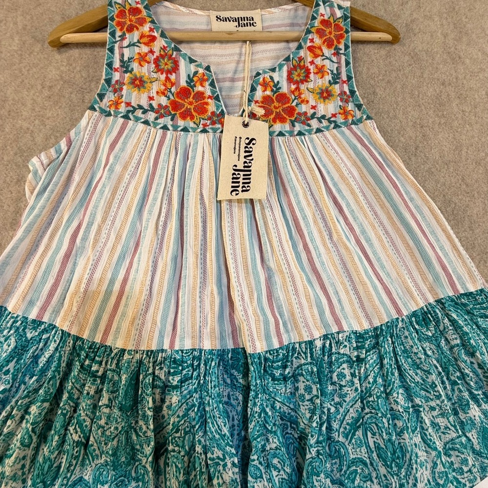 Savanna Jane Embroidered Floral Striped Paisley Tiered Sleeveless Top Small NEW - Picture 3 of 8